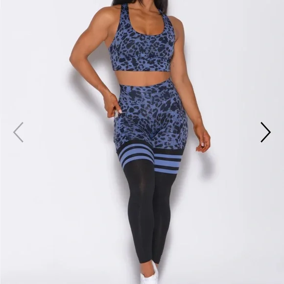 Bombshell Sportswear Blue Leopard Print Thigh High Leggings - Picture 2 of 4